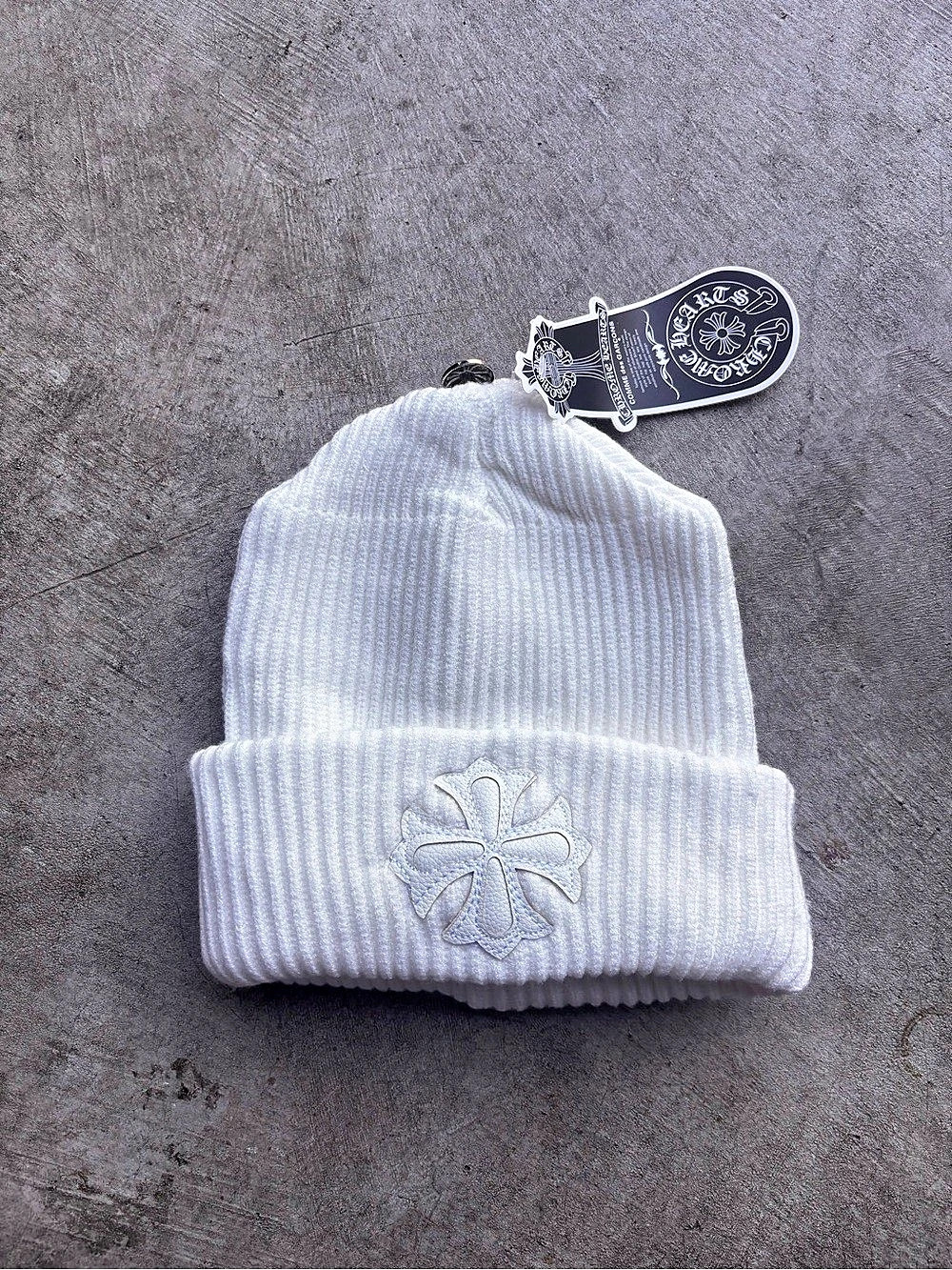 Chrome Hearts Leather Cross Patch Beanie White